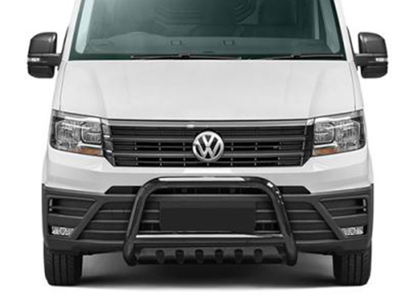 pushbar_crafter_skidpate_zwart Bullbar RVS Zwart met skidplate VW Crafter